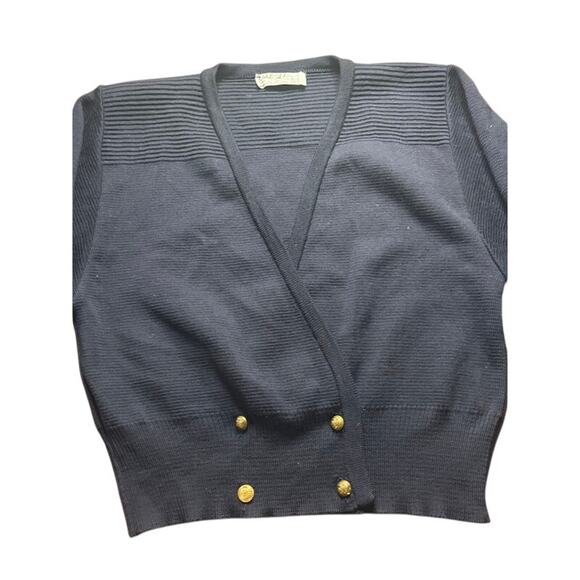 Vintage Jaeger Cardigan Sweater Navy Blue Wool Gold Buttons London Women Small - Picture 4 of 8